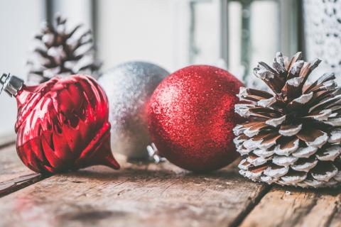 Christmas ornaments and pinecones