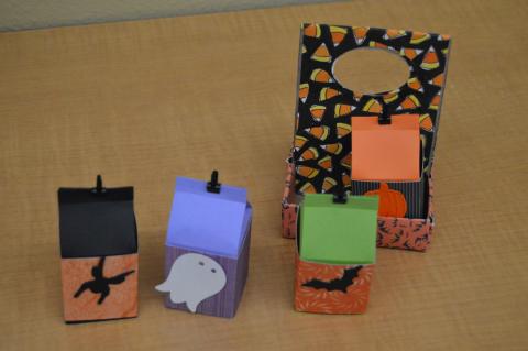 halloween themed milk boxes in a crate