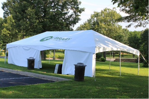 Image of a white tent on the library grounds. 