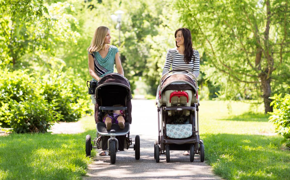 Moms walking with strollers